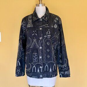Embroidered and Sequined Charcoal Denim Jacket